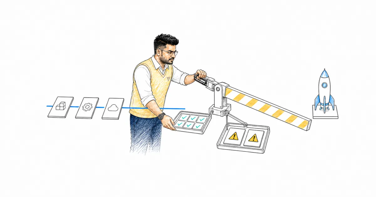 Hand-drawn pen-and-ink diagram of the mechanism explained in "Build an LLM Evaluation Harness That Can Block a Release".