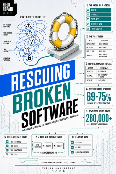 Jacket for Rescuing Broken Software — Diagnosing, stabilising, and finishing a project that stopped working